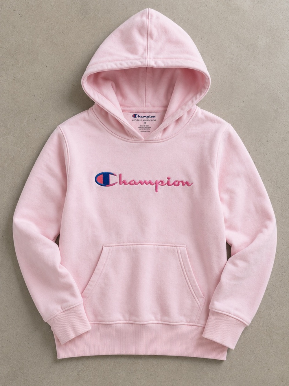 Champion Light Pink Hoodie with Embroidered Logo